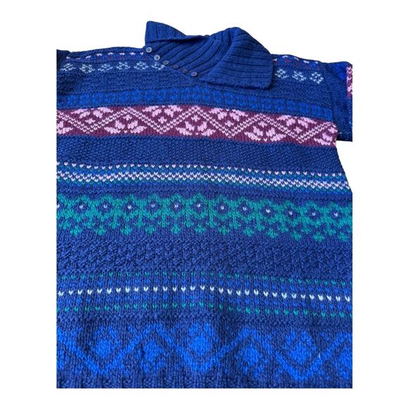 Vintage SKYR Shetland Wool Fair Isle Sweater Blue Purple Nordic Small to medium - Picture 6 of 15
